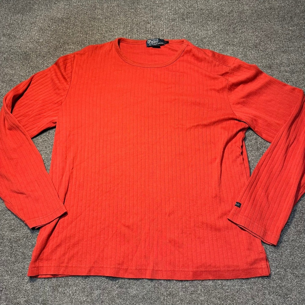 Polo Ralph Lauren Mens Red Ribbed Long Sleeve Crew Neck T-Shirt Size Large